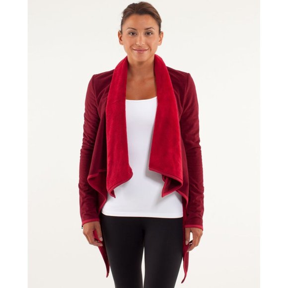Lululemon Peace of Mind Fleece Drape Jacket Sweater Size 4 Small EUC 6812 Red - Picture 3 of 15